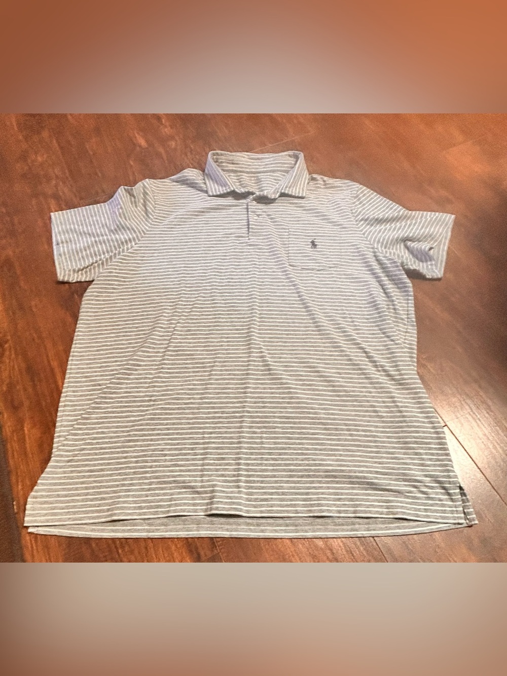 Polo Shirt - Light Gray/White striped XL cotton/poly blend EUC